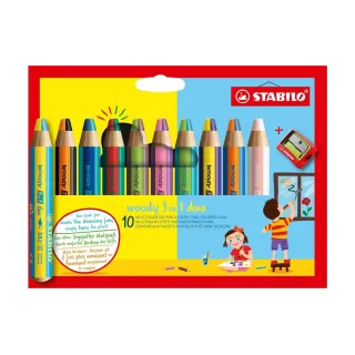 STABILO Crayons de couleur Box Woody 3 en 1 duo, 10 pièces