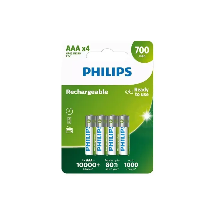 Philips Batterie Accu Rechargeable AAA 4 Pièce-s