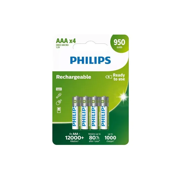 Philips Batterie Accu Rechargeable AAA 4 Pièce-s