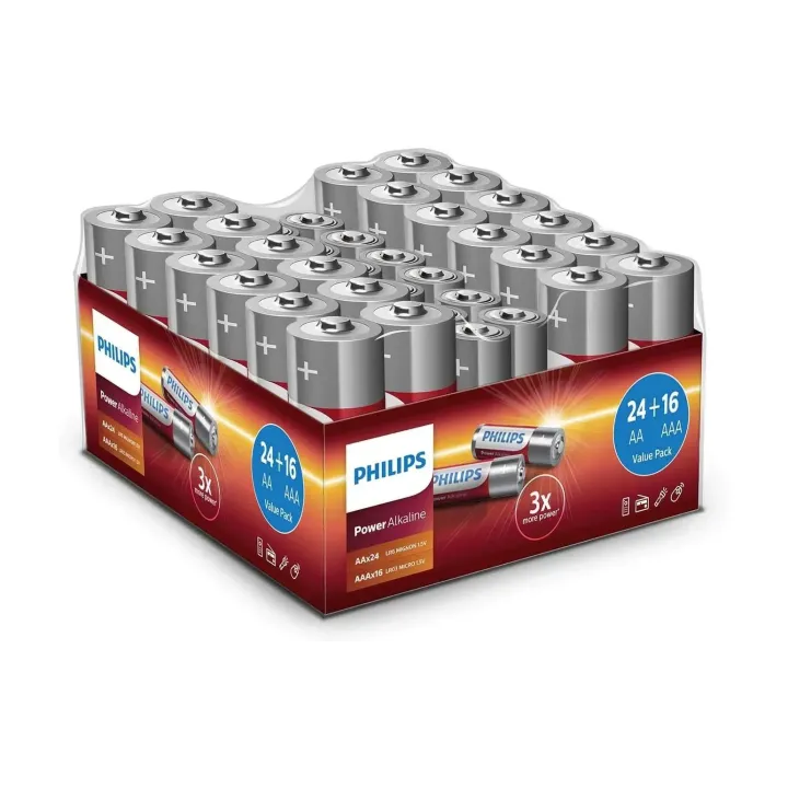 Philips Pile Pack alcalin 24x AA, 16x AAA 40 Pièce-s