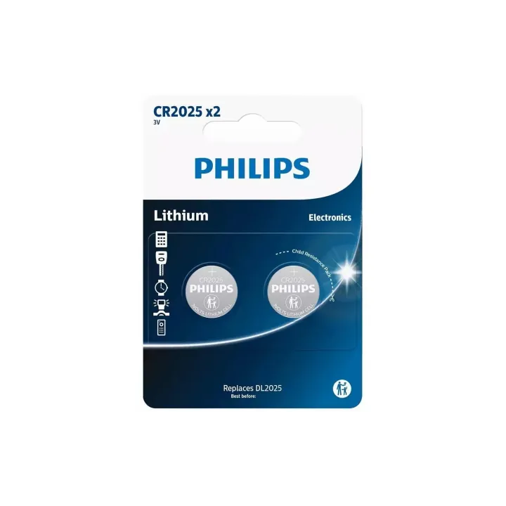 Philips Pile bouton Lithium CR2025 2 Pièce-s