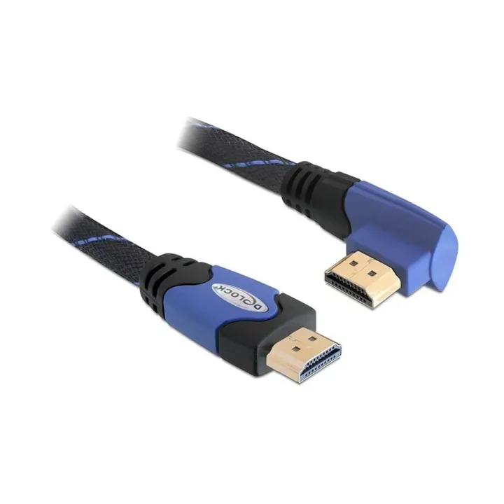 Delock Câble coudé à gauche HDMI - HDMI, 5 m, Bleu