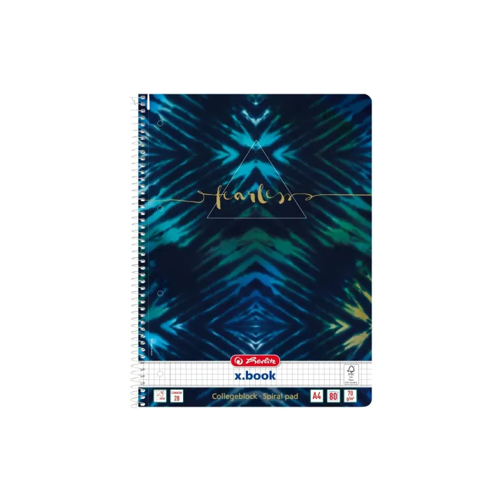 Herlitz Bloc-notes à spirale Nouveau Baltik Fearless Quadrillé, 80 feuilles, A4