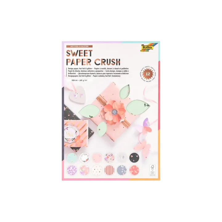 Folia Papier de fantaisie Sweet Paper Crush A4, 165 g-m², 12 feuilles