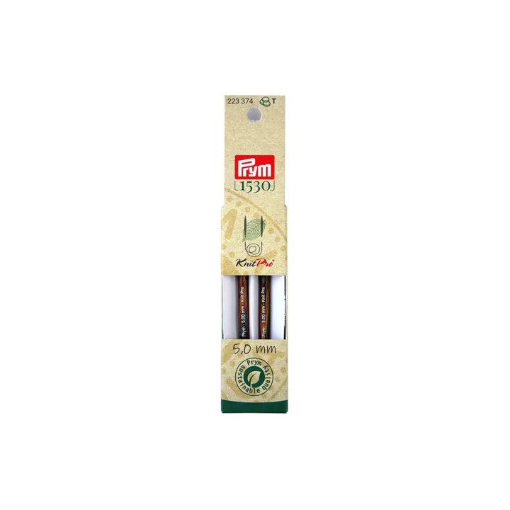 Prym 1530 Pointes daiguilles à tricoter Natural, court 5.00 mm, 8.7 cm, bois de bouleau