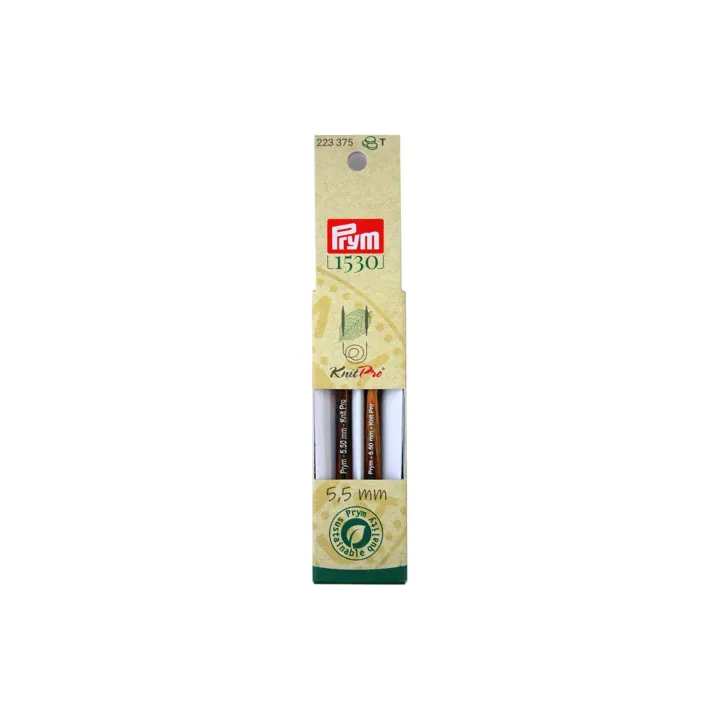 Prym 1530 Pointes daiguilles à tricoter Natural, court 5.50 mm, 8.7 cm, bois de bouleau