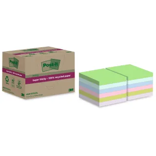 Post-it Fiche de bloc-notes Super Sticky Recycling, Multicolore, 12 blocs