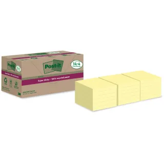 Post-it Fiche de bloc-notes Super Sticky Recycling, Jaune, 18 blocs