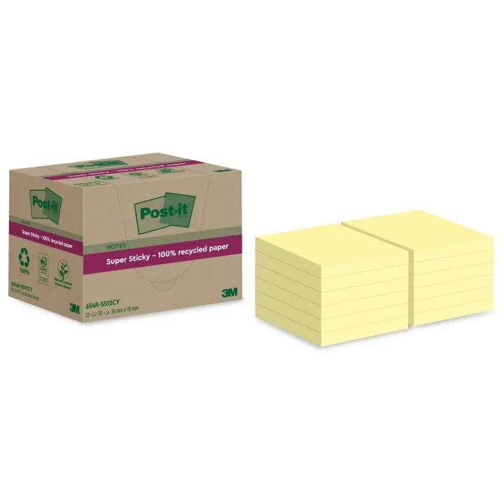 Post-it Fiche de bloc-notes Super Sticky Recycling, Jaune, 12 blocs