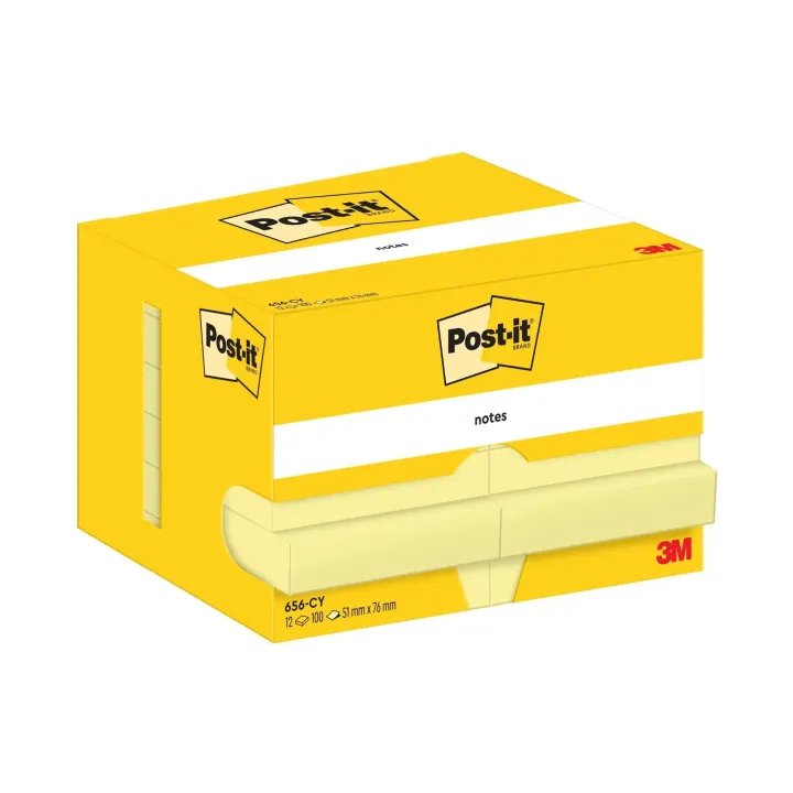 Post-it Fiche de bloc-notes 76 x 51 mm, Jaune, 12 blocs