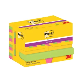 Post-it Fiche de bloc-notes Super Sticky 47 x 47 mm, Carnival, 12 blocs