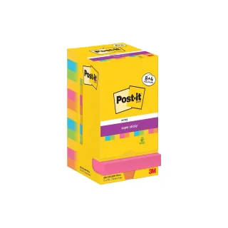 Post-it Fiche de bloc-notes Super Sticky 76 x 76 mm, Carnival, 12 blocs