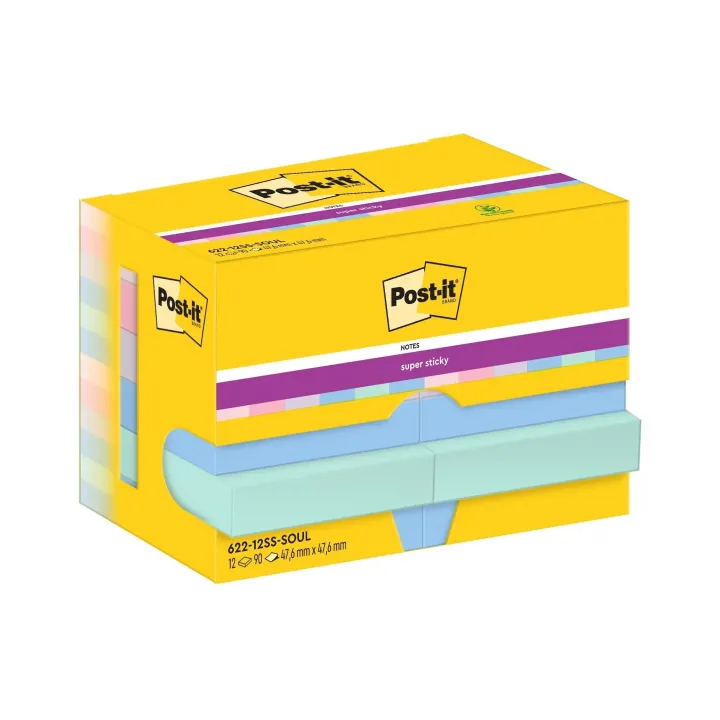 Post-it Fiche de bloc-notes Super Sticky 47 x 47 mm, Soulful, 12 blocs