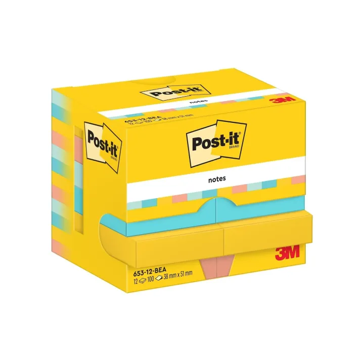 Post-it Fiche de bloc-notes Beachside 51 x 38 mm, multicolore, 12 blocs