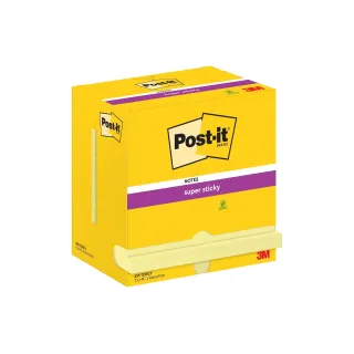 Post-it Fiche de bloc-notes Super Sticky 76 x 127 mm, Jaune, 12 blocs