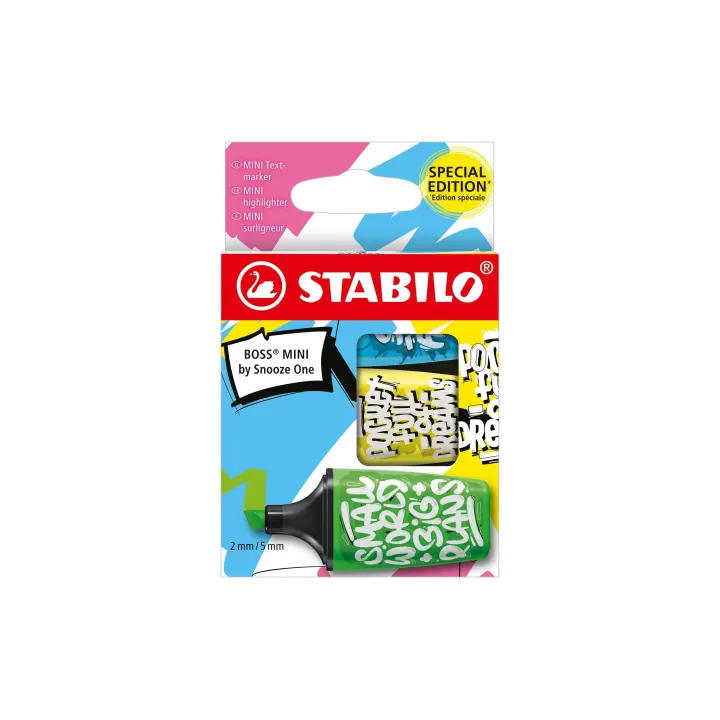 STABILO Surligneur Boss Mini Snooze Bleu-Jaune-Vert, 3 pièces