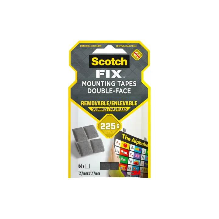 Scotch Carrés de montage Scotch-Fix, 12,7 mm x 12,7 mm, Gris