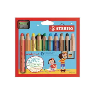 STABILO Crayons de couleur Woody 3in1 10 pièces, taille-crayon inclus