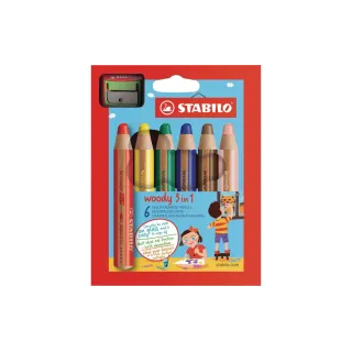 STABILO Crayons de couleur Woody 3in1 6 pièces, taille-crayon inclus