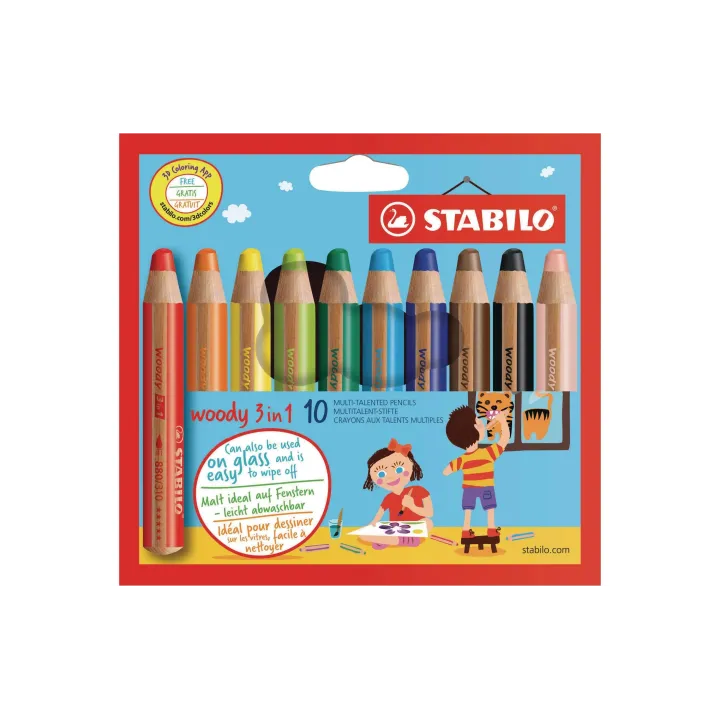 STABILO Crayons de couleur Woody 3in1 10 pièces