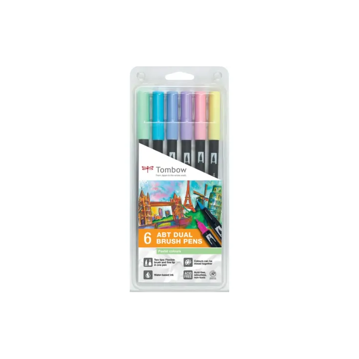 Tombow Feutres de coloriage ABT 6 pièces, teintes pastel