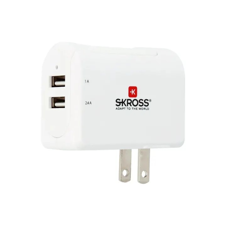 SKROSS Chargeur mural USB US, 2 x USB-A, 17 W, Blanc