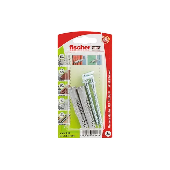 Fischer Cheville universelle  UX 10 x 60 WH, 2 Pièce-s