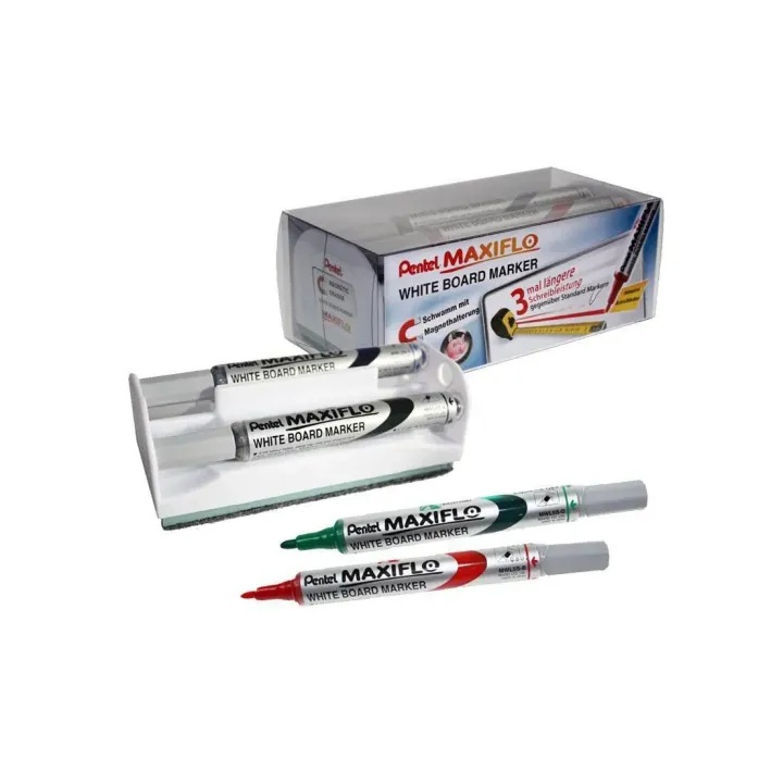 pentel Marqueur pour tableau blanc Maxfilo Slim Bleu-Vert-Rouge-Noir