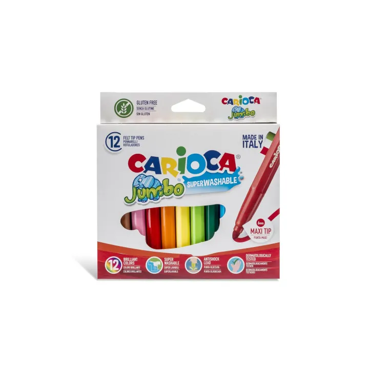 Carioca Feutres de coloriage Jumbo Box 12 pièces, multicolores