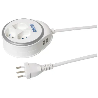 STEFFEN Bloc multiprises STEBA DISC 3 × T13 USB Blanc - Argent