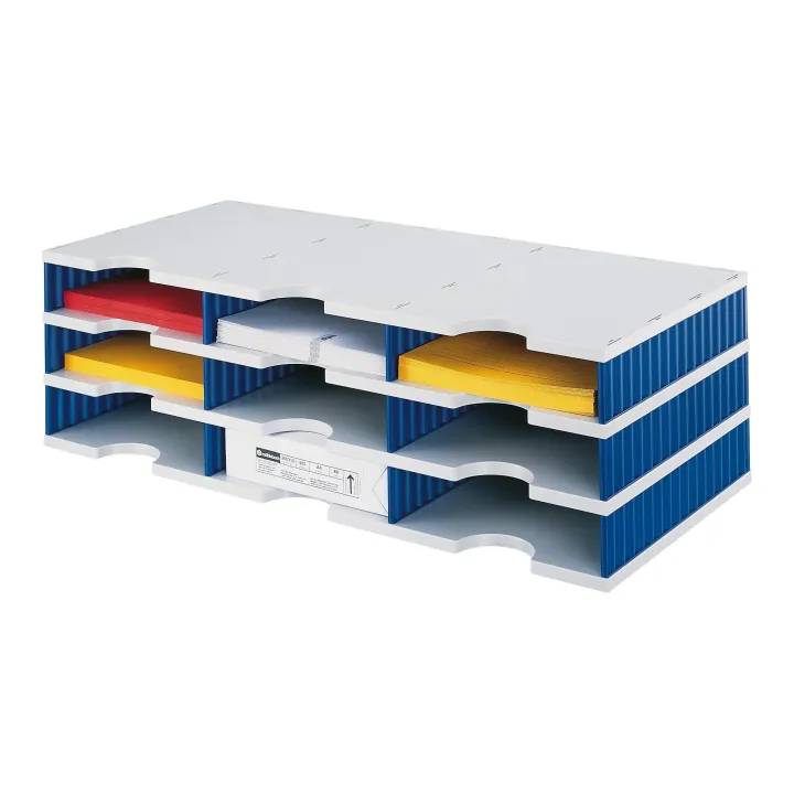 Styro Rangement pour documents styrodoc trio Standard, Bleu, 9 compartiments