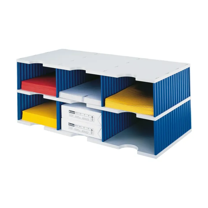 Styro Rangement pour documents styrodoc trio Jumbo Bleu, 6 compartiments