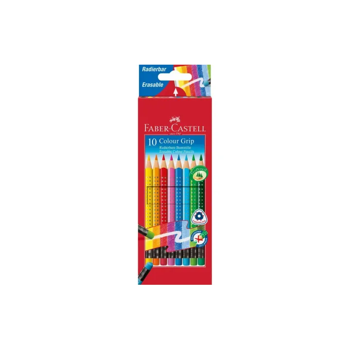 Faber-Castell Crayons de couleur Colour Grip effaçable Étui en carton de 10 pièces