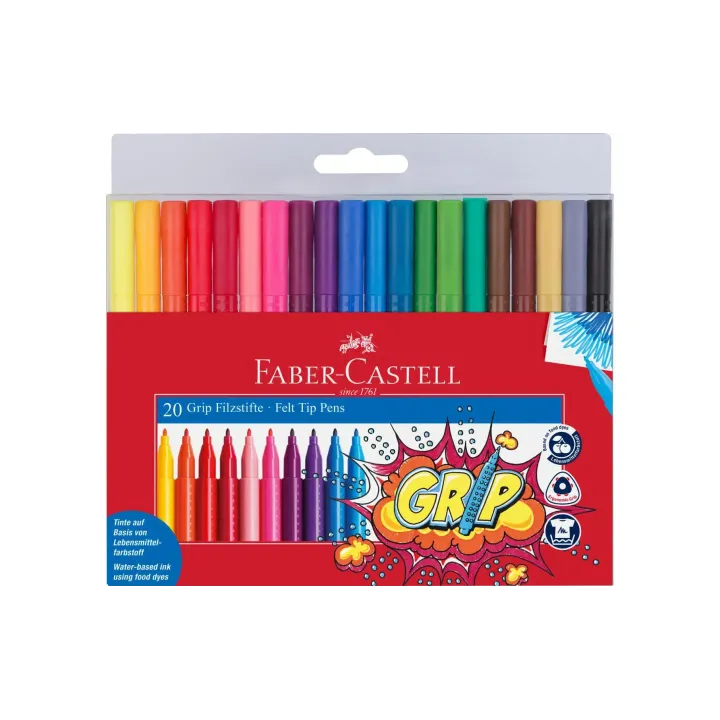 Faber-Castell Crayon feutre Marqueur de couleur Grip Étui plastique de 20 pièces