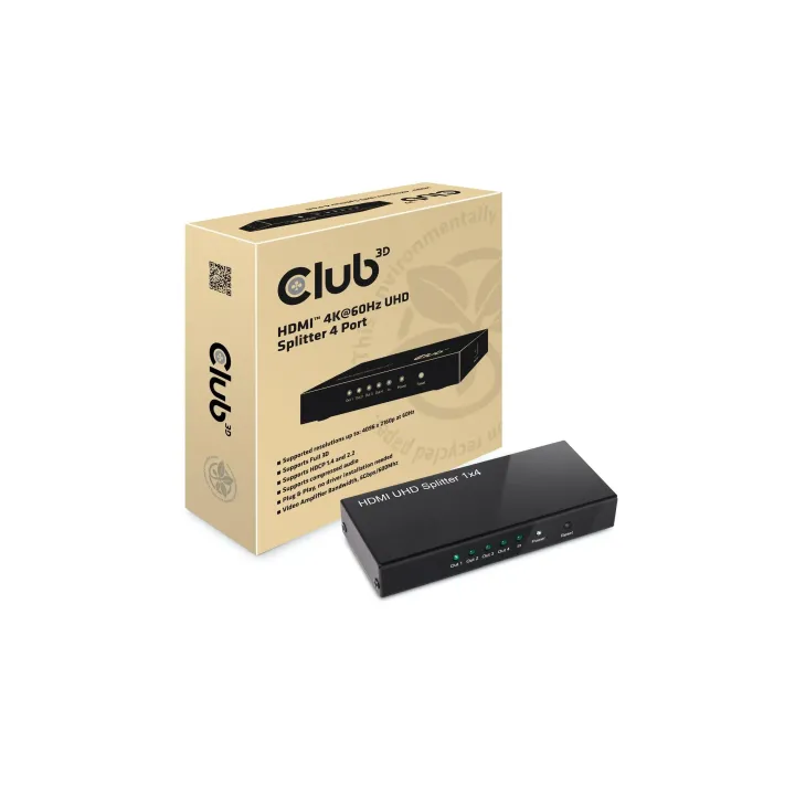 Club 3D Diviseur de signaux à 4 ports HDMI 2.0 UHD Splitter 4 Port