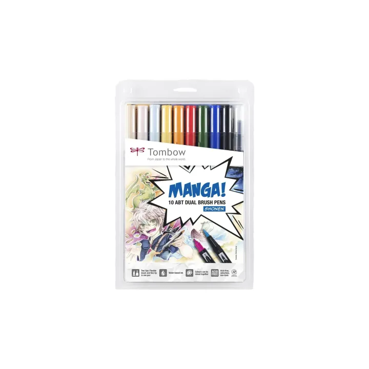 Tombow Feutres de coloriage Manga Shonen 10 pièces, multicolore