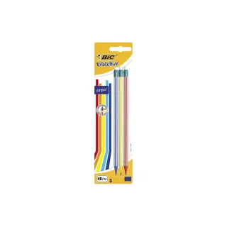 BIC Crayon Evolution Stripes avec gomme 3 pièces