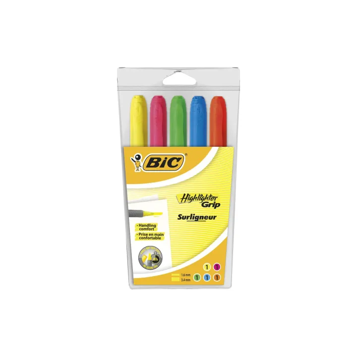 BIC Surligneur Highlighter Grip 5 pièces