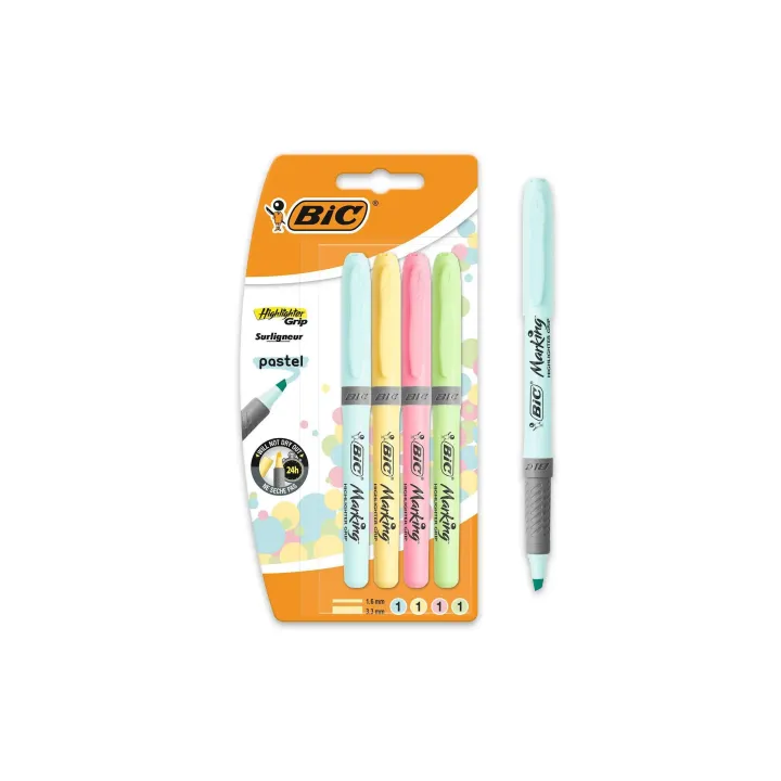 BIC Surligneur Highlighter Grip pastel 4 pièces