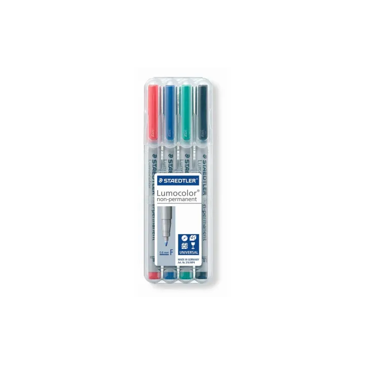 Staedtler Stylo à feuilles Lumocolor 316 F Lot de 4, solubles dans leau