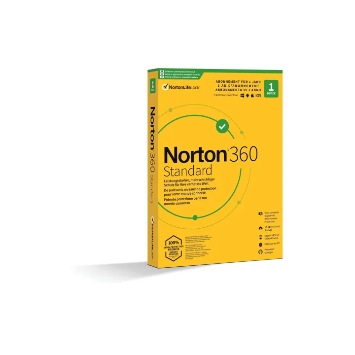 Norton Norton 360 Standard Boîte, 1 appareil, 1 an, 10 GB de stockage en nuage