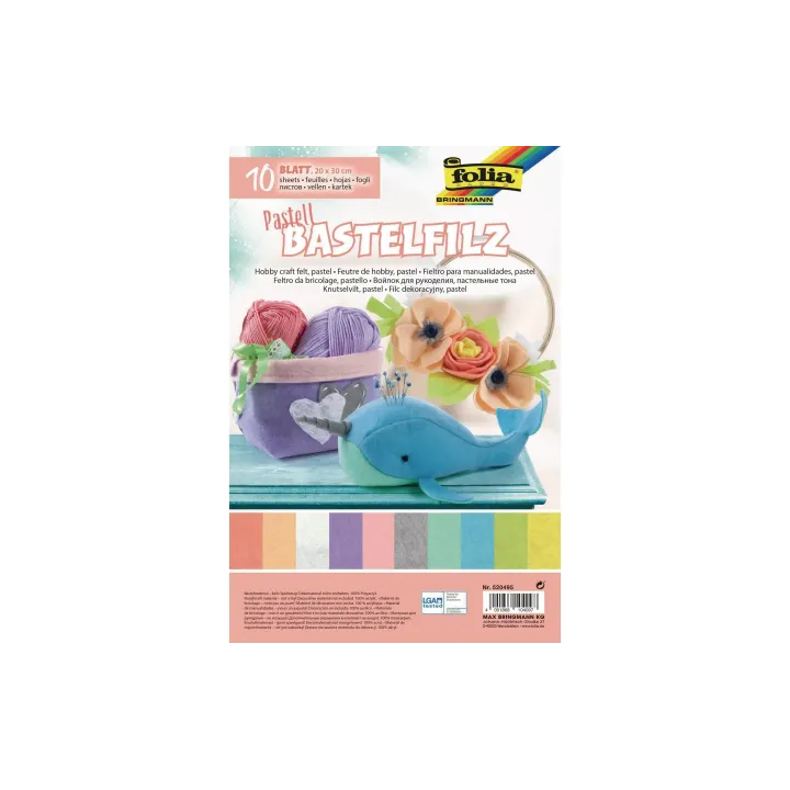 Folia Kits de bricolage feutre 20 x 30 cm Pastel, 10 feuilles