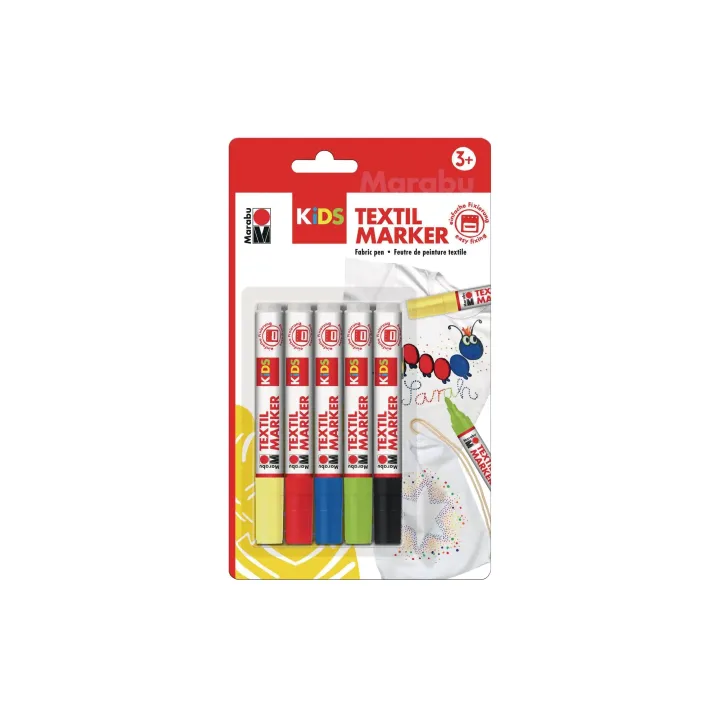 Marabu Marqueur pour textiles KiDS 3 mm, 5 couleurs