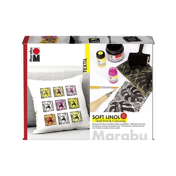 Marabu Peinture pour textile Soft Linol Print & Colouring Set Haute pression