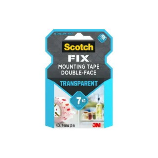 Scotch Ruban de montage Scotch-Fix, 19 mm x 1.5 m, 1 rouleau, Transparent