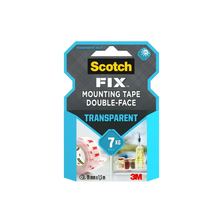 Scotch Ruban de montage Scotch-Fix, 19 mm x 1.5 m, 1 rouleau, Transparent