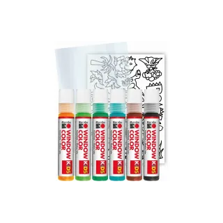 Marabu Peinture pour fenêtre Kids Dinosaures 6 x 25 ml