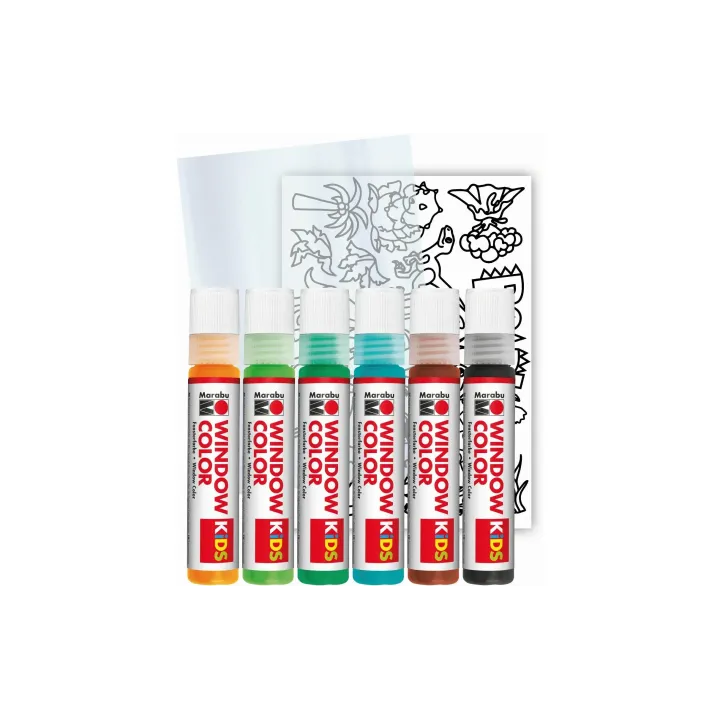 Marabu Peinture pour fenêtre Kids Dinosaures 6 x 25 ml