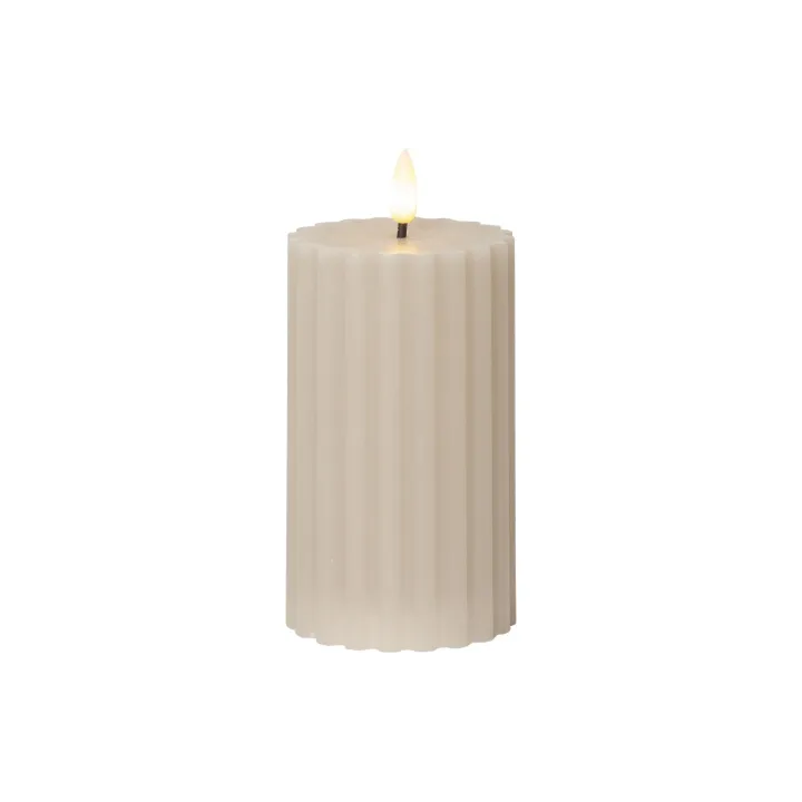 Star Trading Bougie LED Pillar Flamme Stripe, O 7.5 x 15 cm, beige