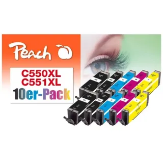 Peach Kits d’encre Canon 550XL-551XL, Multi-10-Pack BK-PBK-C-M-Y